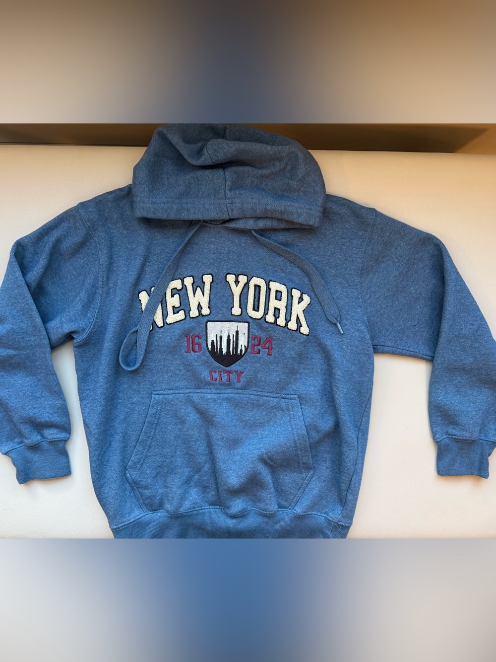 Kids Blue 'New York City' Hooded Sweatshirt with Shield Crest